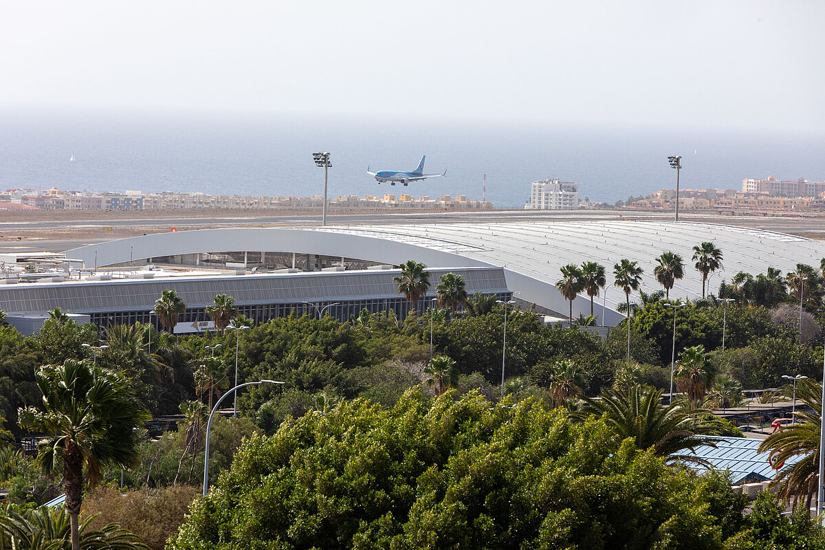 Avión aterrizando en el aeropuerto de Tenerife Sur